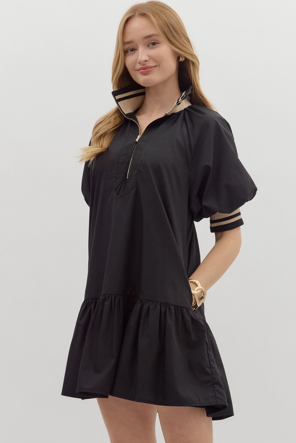 BLACK PUFF SLEEVE DRESS