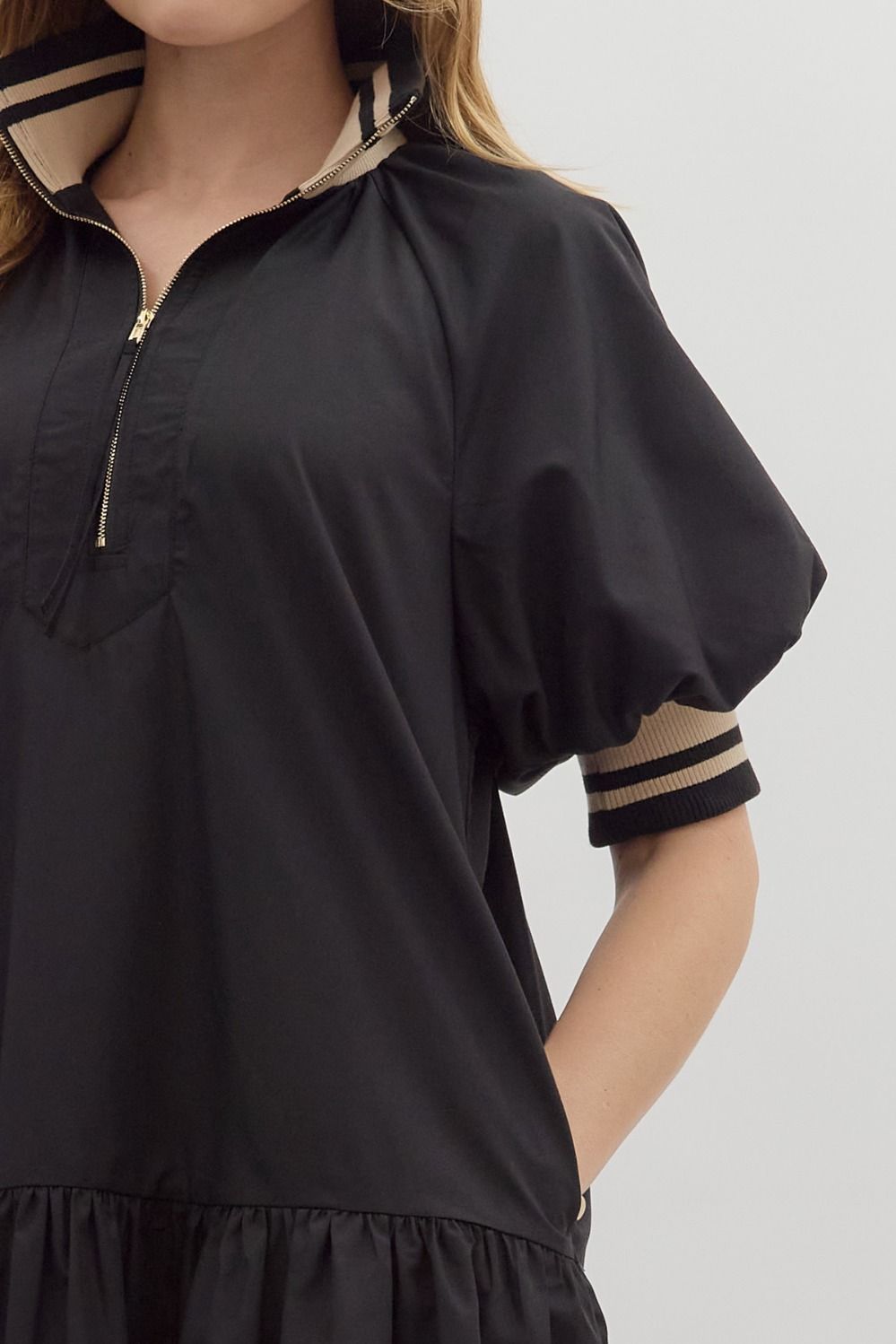 BLACK PUFF SLEEVE DRESS