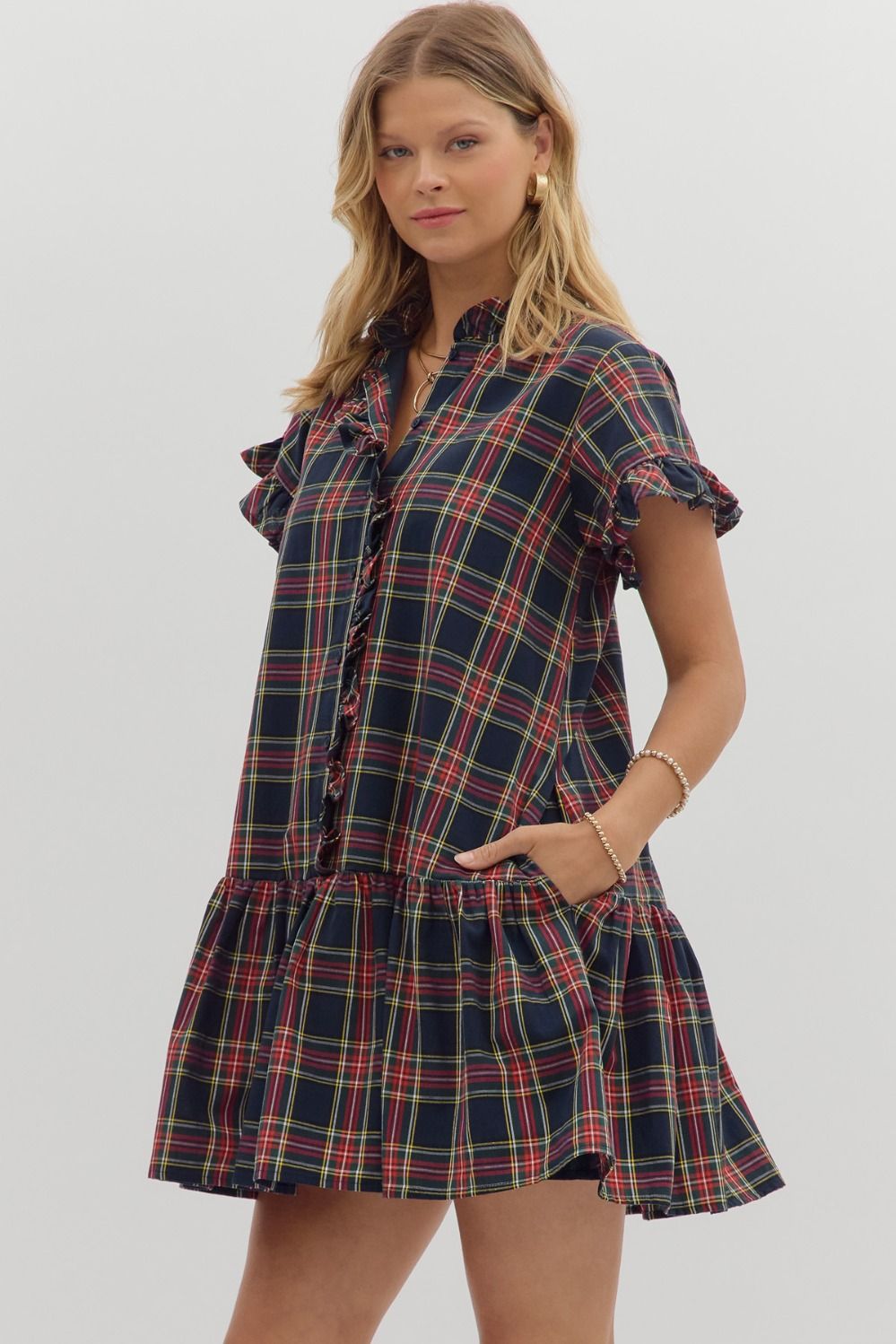 NAVY PLAID DARLING DRESS