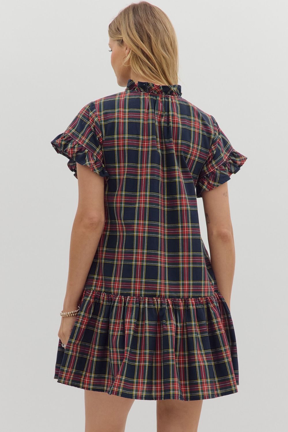 NAVY PLAID DARLING DRESS
