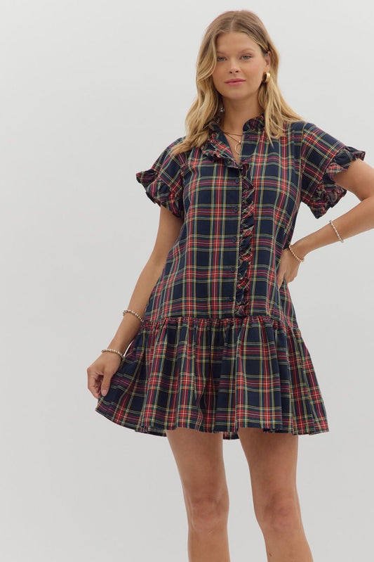 NAVY PLAID DARLING DRESS