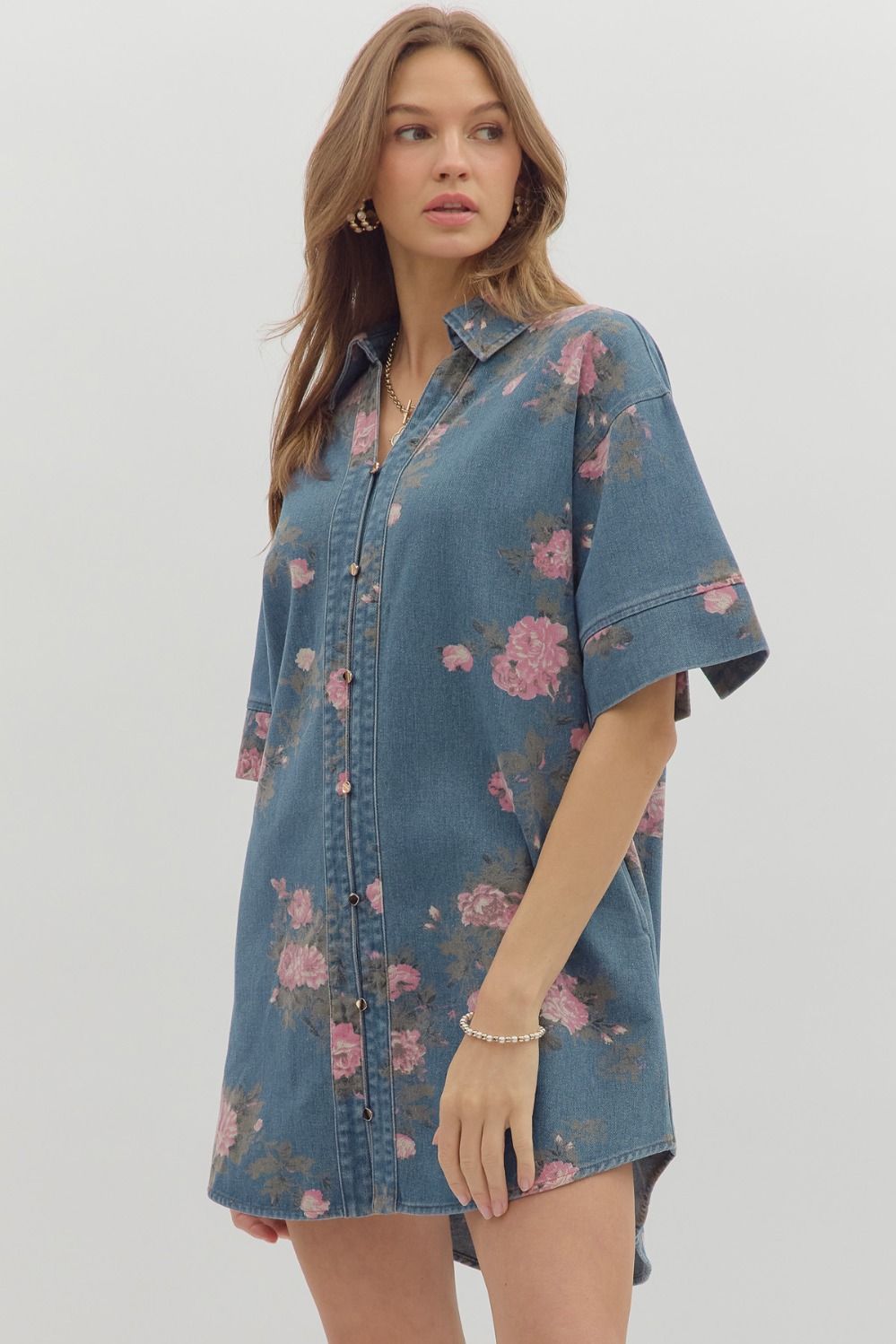 DENIM WITH FLORAL PATTERN DRESS