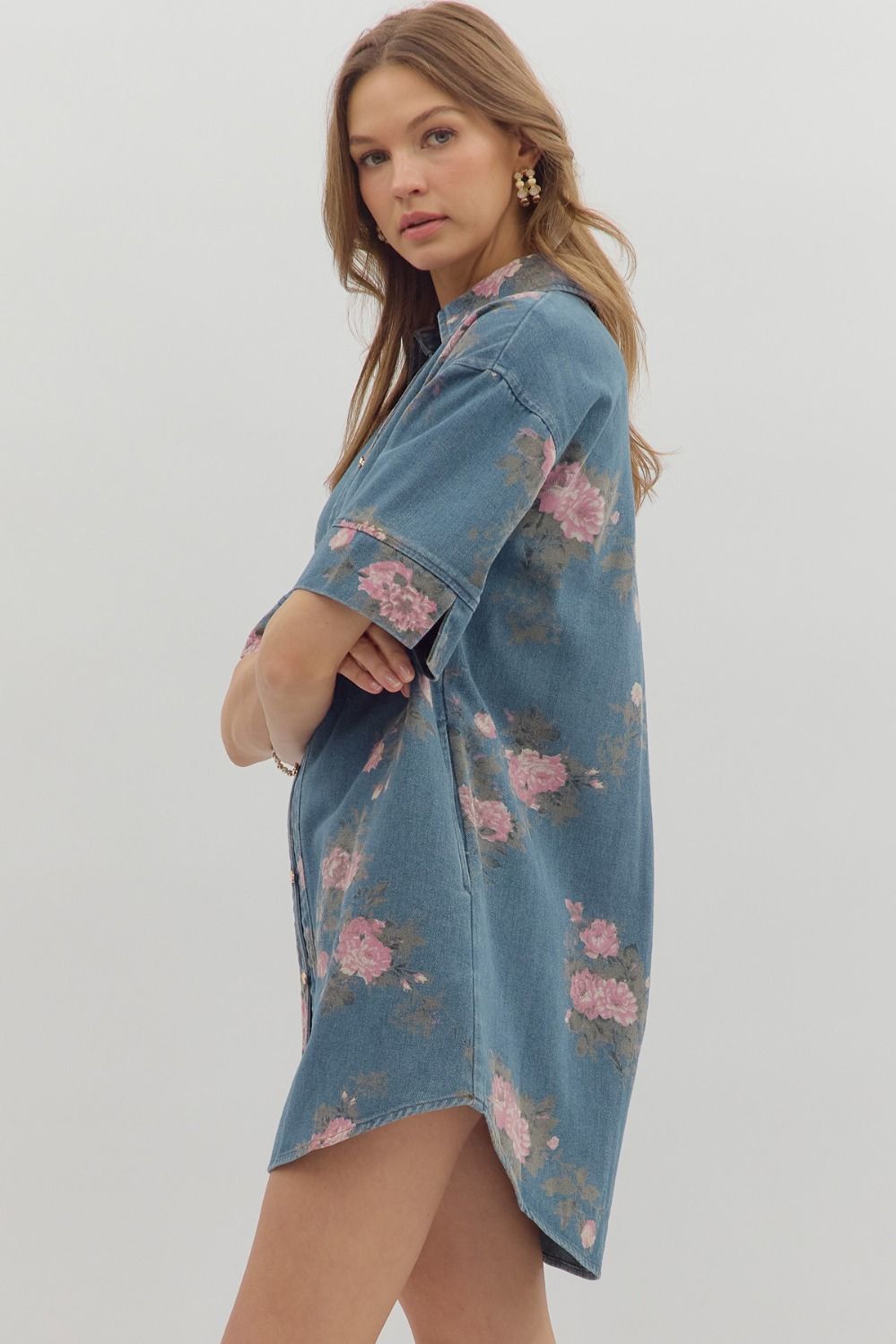 DENIM WITH FLORAL PATTERN DRESS