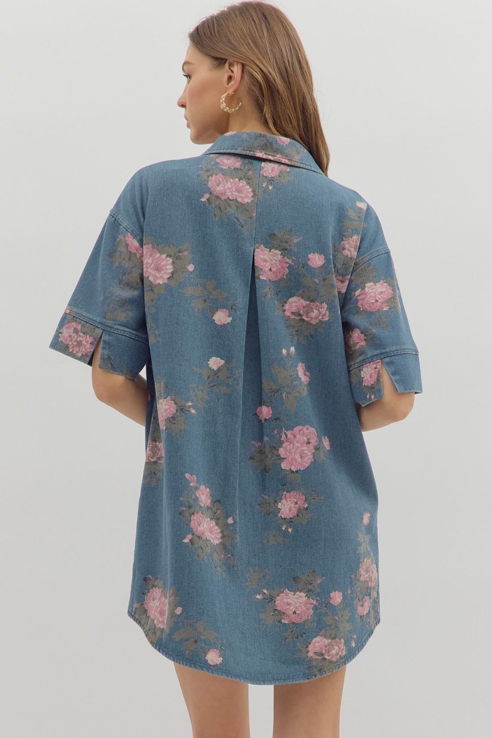 DENIM WITH FLORAL PATTERN DRESS