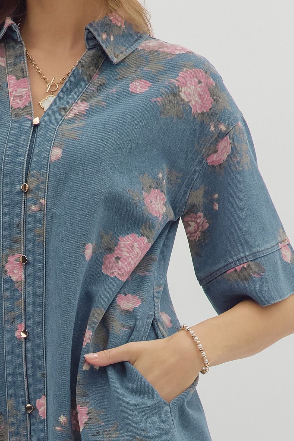 DENIM WITH FLORAL PATTERN DRESS