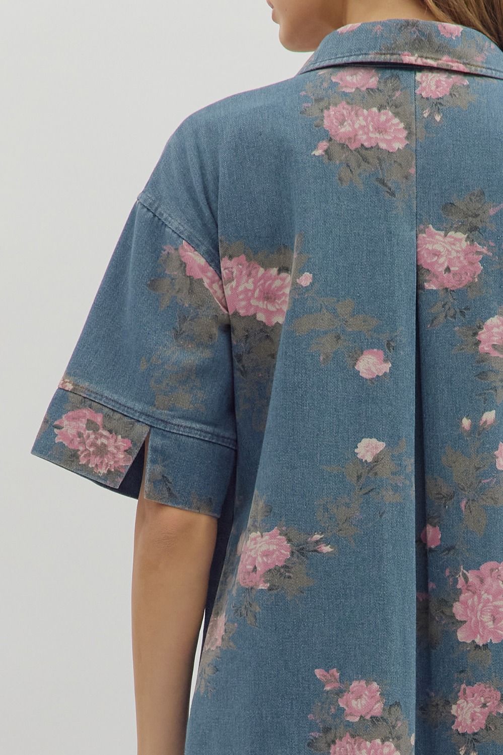 DENIM WITH FLORAL PATTERN DRESS