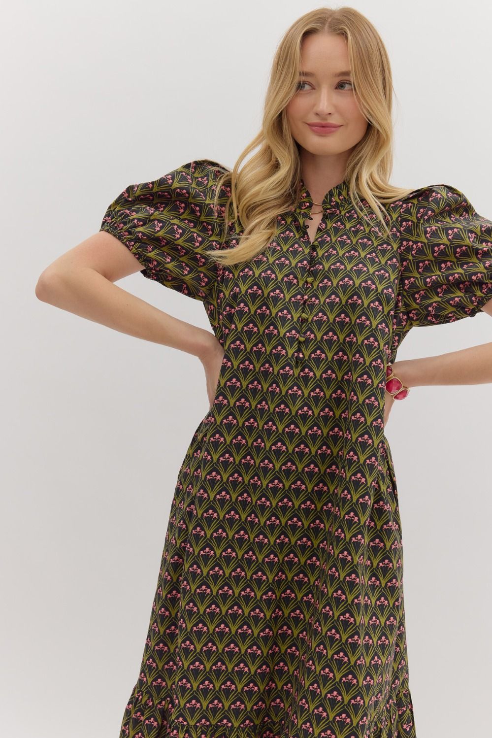 BLACK FLORAL MIDI DRESS