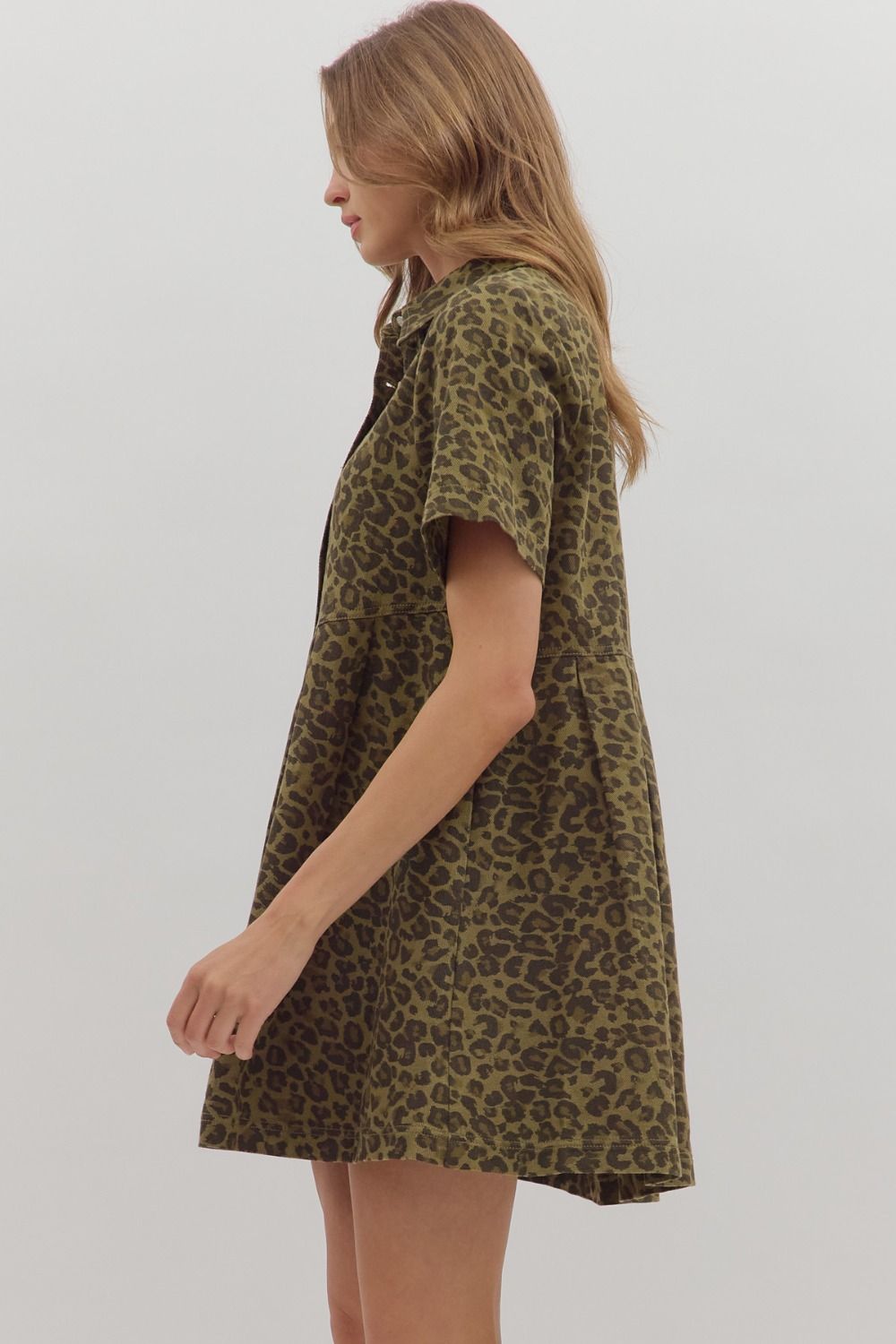 OLIVE LEOPARD DENIM DRESS