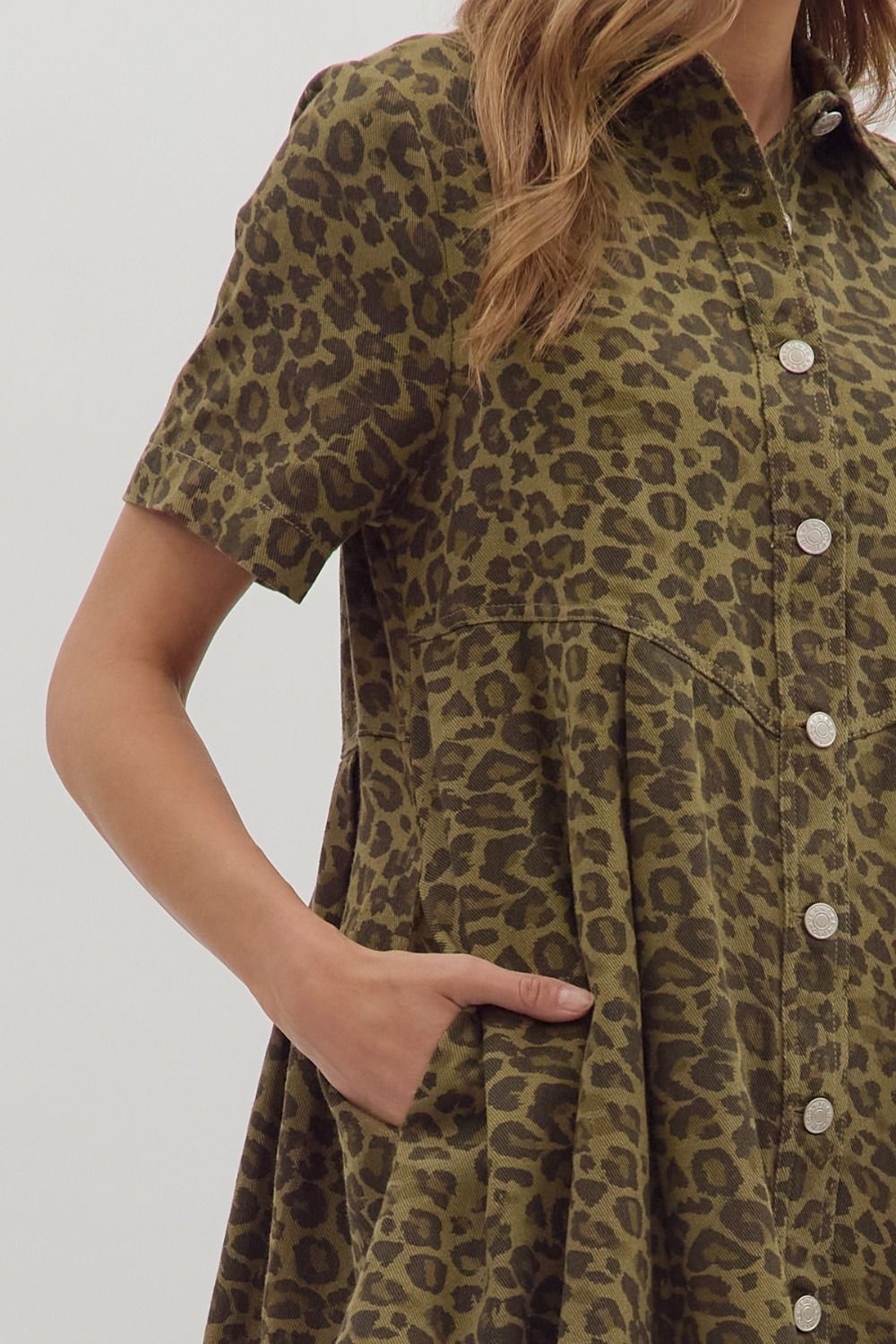 OLIVE LEOPARD DENIM DRESS