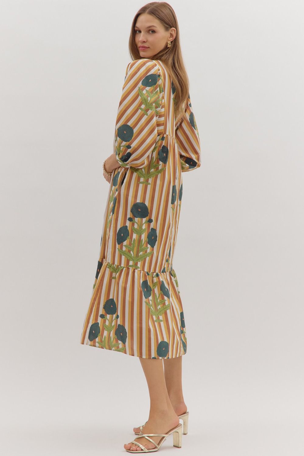 CARAMEL STRIPE MIDI DRESS