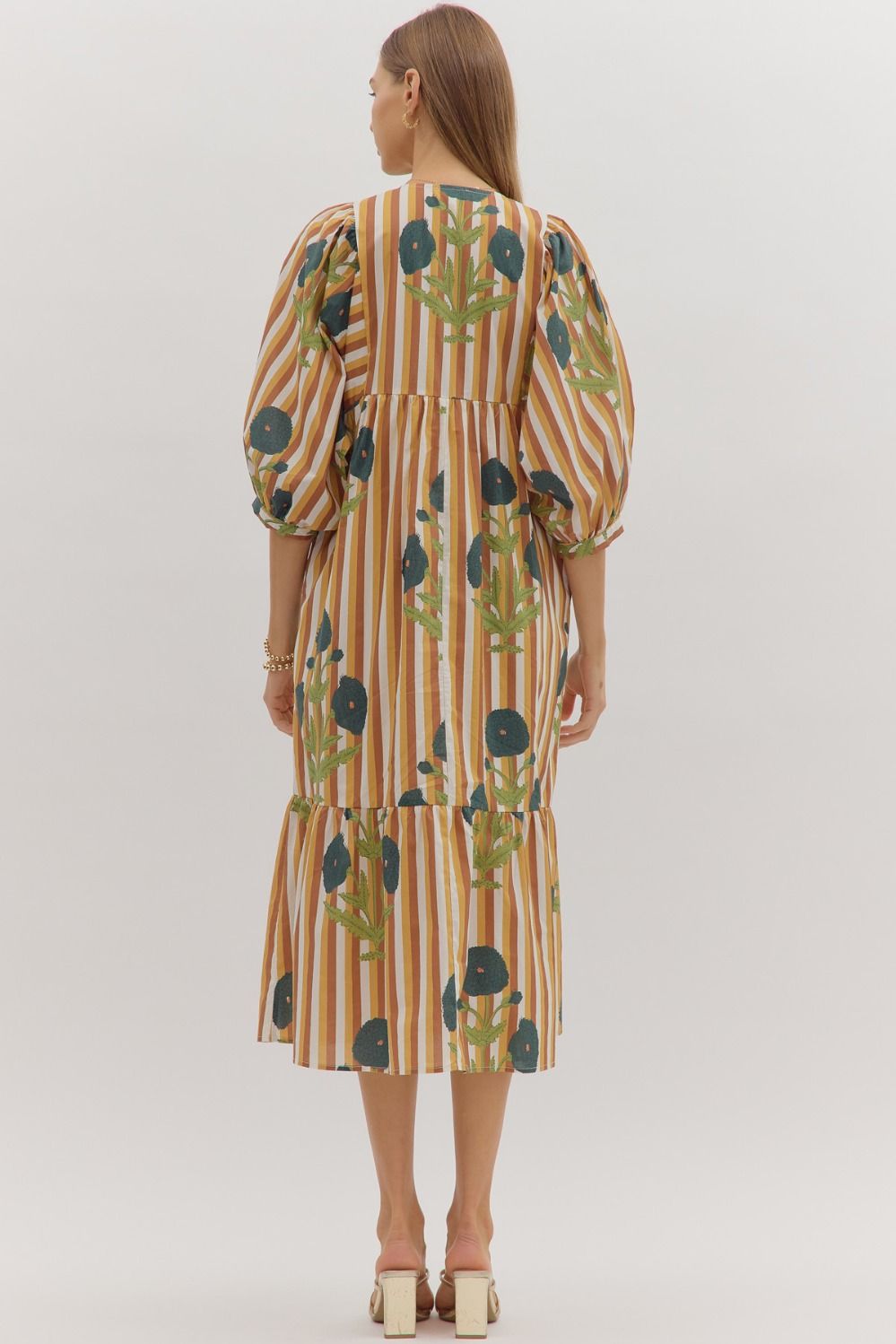 CARAMEL STRIPE MIDI DRESS