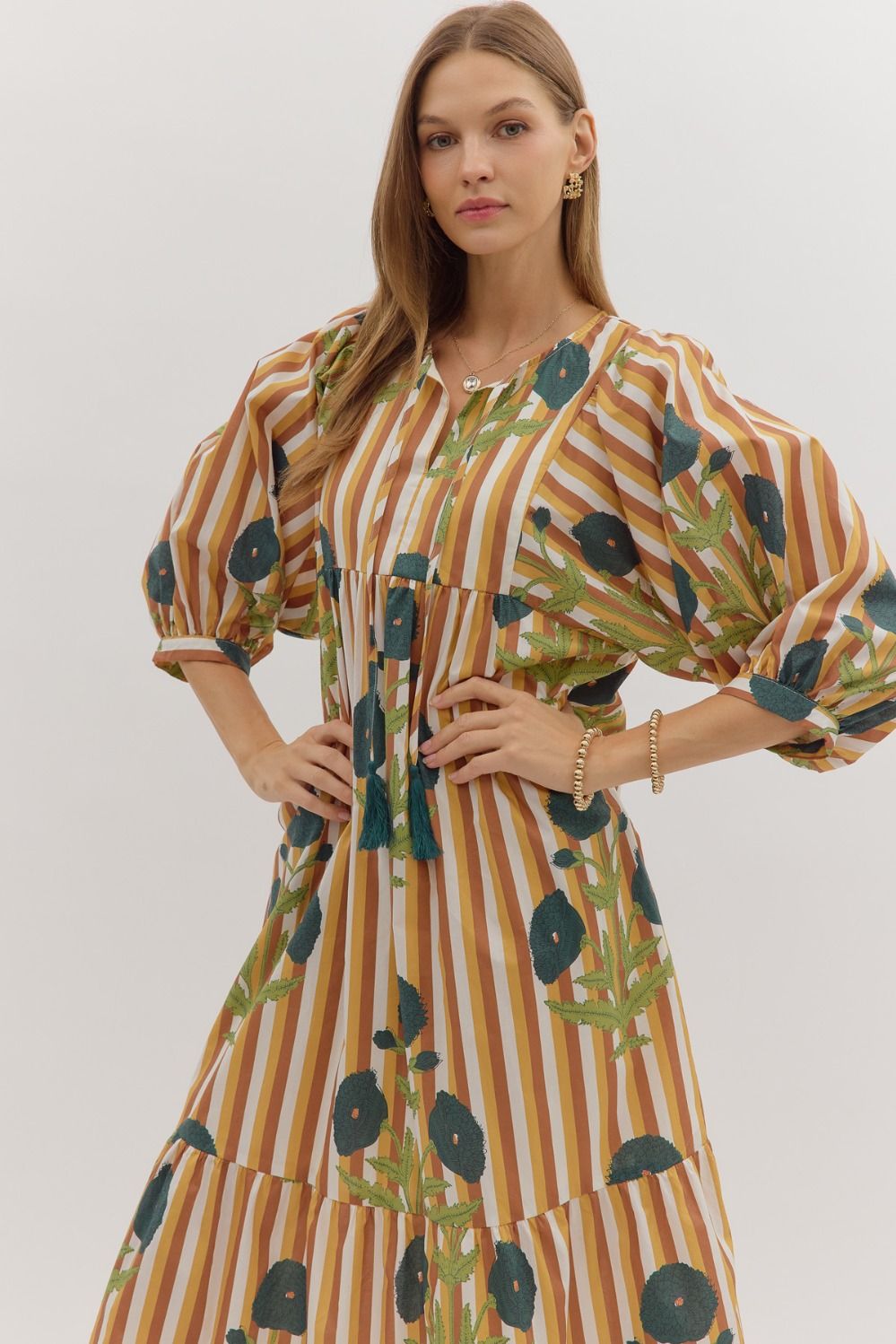 CARAMEL STRIPE MIDI DRESS