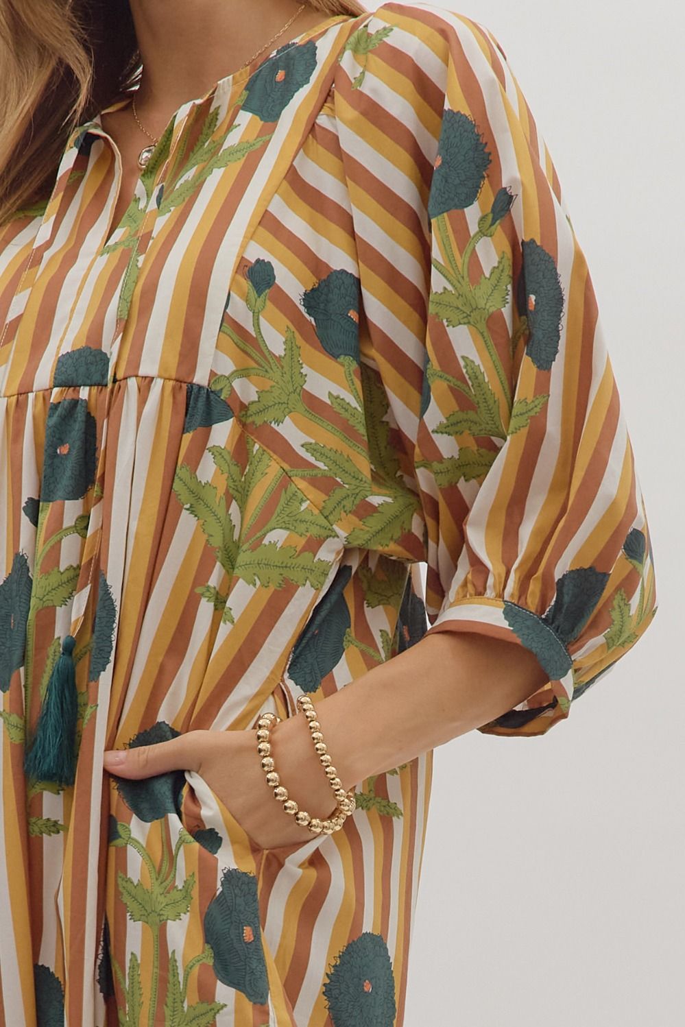 CARAMEL STRIPE MIDI DRESS