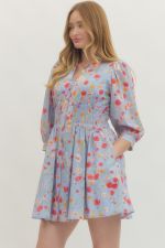 BLUE FLORAL SMOCKED WAIST DRESS