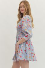 BLUE FLORAL SMOCKED WAIST DRESS