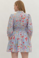 BLUE FLORAL SMOCKED WAIST DRESS