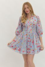 BLUE FLORAL SMOCKED WAIST DRESS