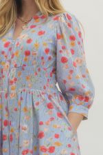 BLUE FLORAL SMOCKED WAIST DRESS