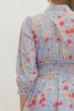 BLUE FLORAL SMOCKED WAIST DRESS