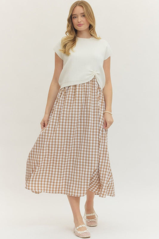 LAYERED GINGHAM MIDI DRESS