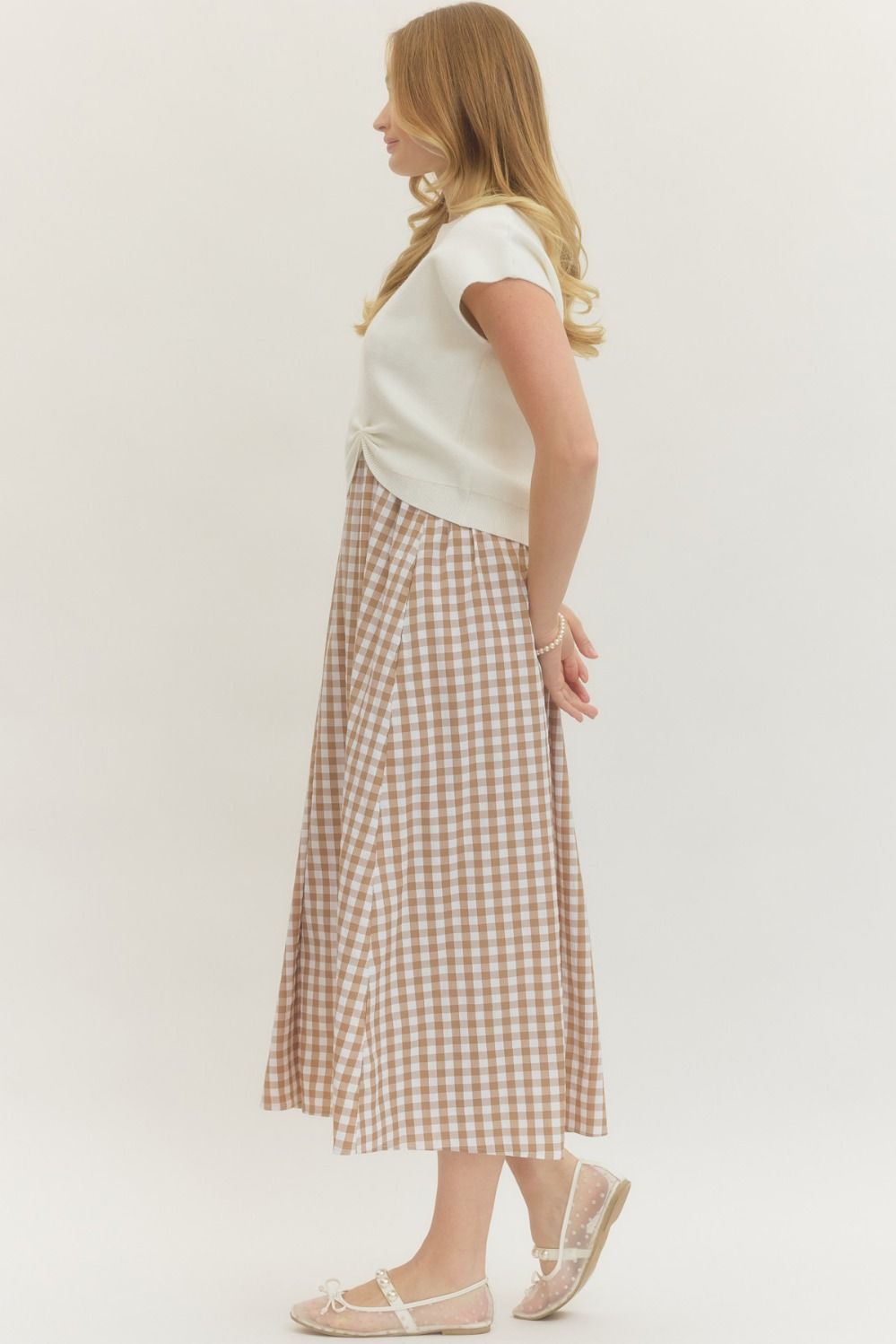 LAYERED GINGHAM MIDI DRESS