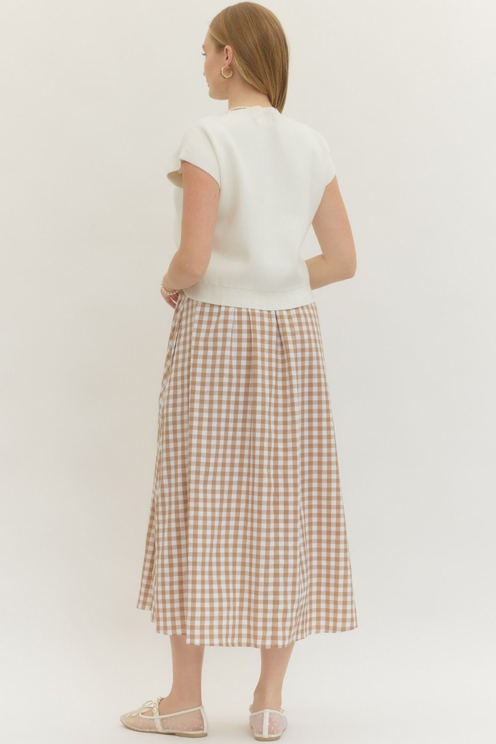 LAYERED GINGHAM MIDI DRESS