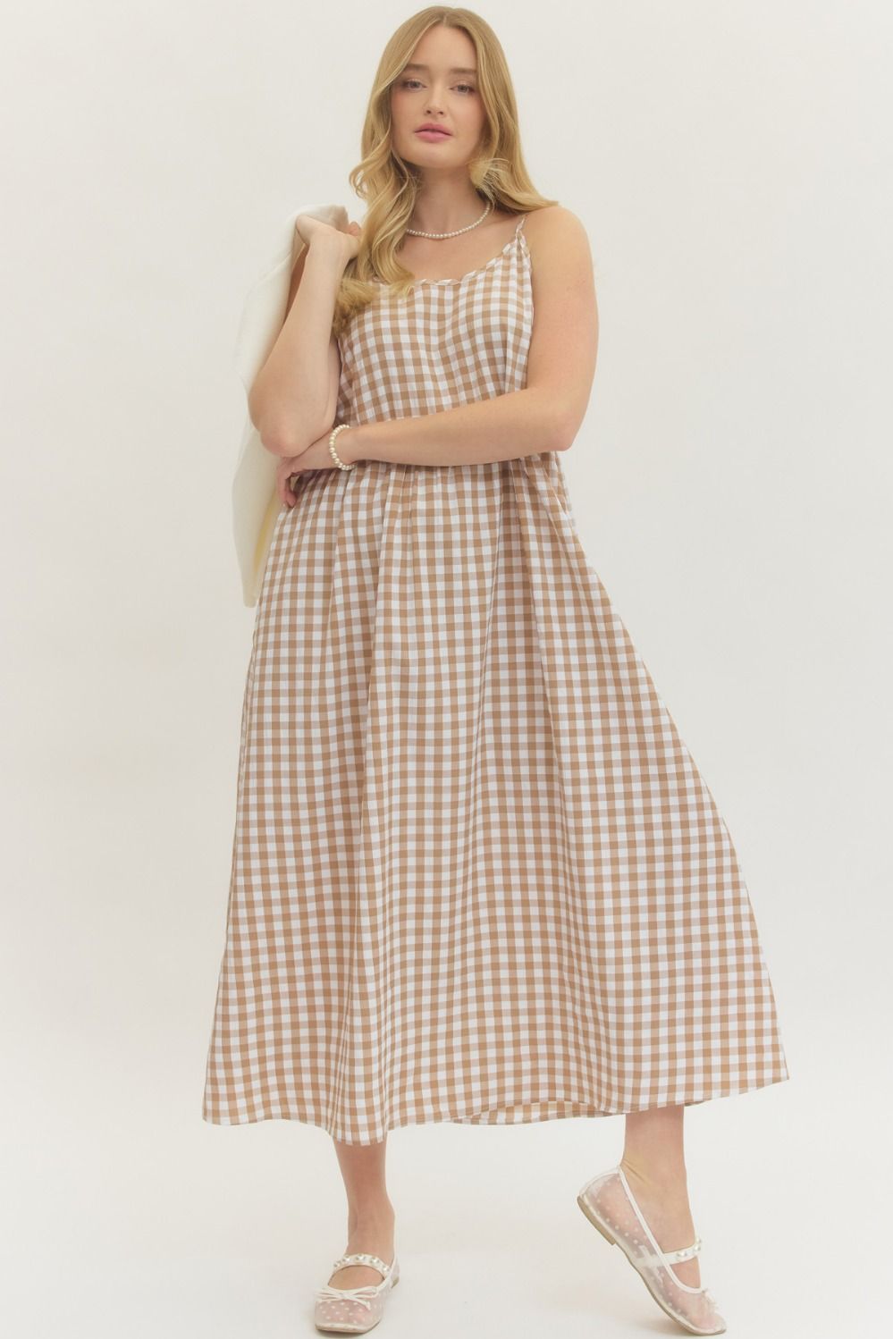 LAYERED GINGHAM MIDI DRESS