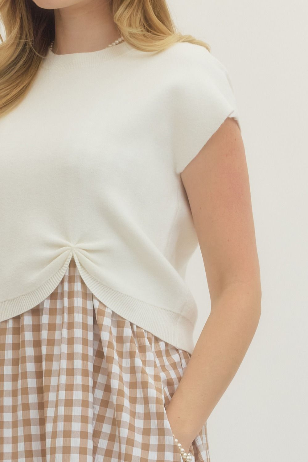 LAYERED GINGHAM MIDI DRESS