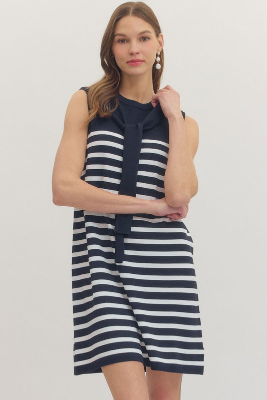 SLEEVELESS STRIPED SCARF DRESS