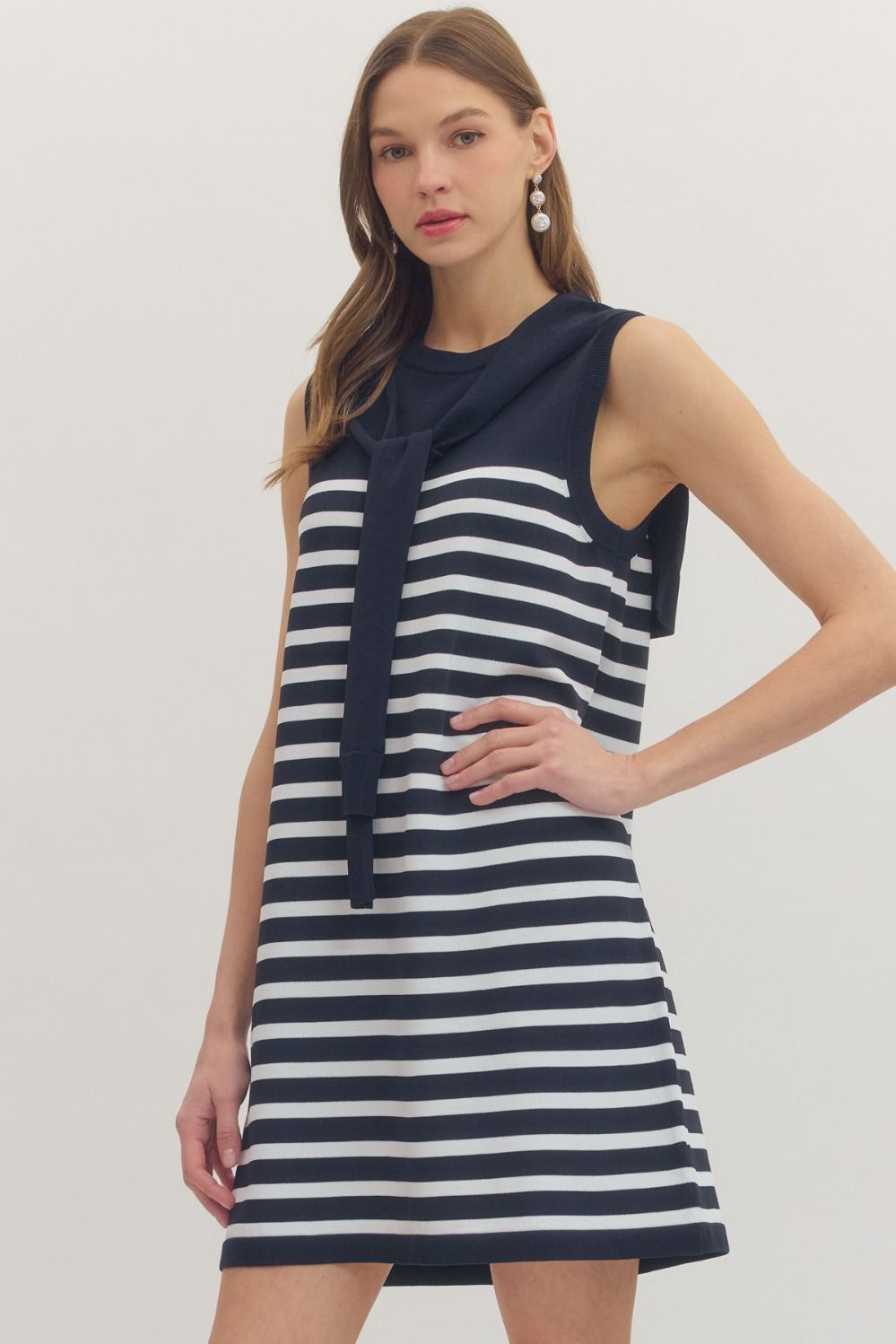 SLEEVELESS STRIPED SCARF DRESS