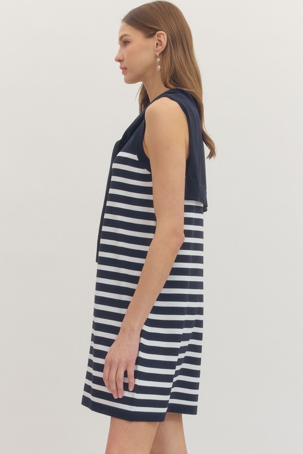 SLEEVELESS STRIPED SCARF DRESS