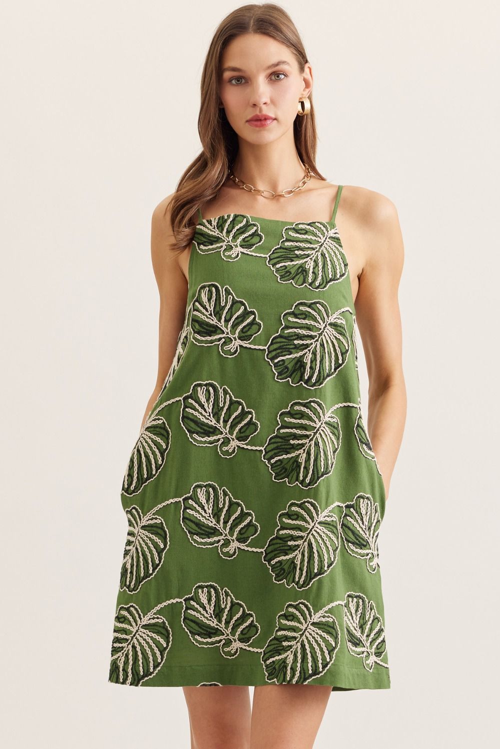 PALM EMBROIDERED DRESS