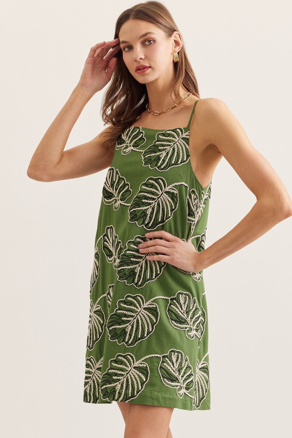 PALM EMBROIDERED DRESS