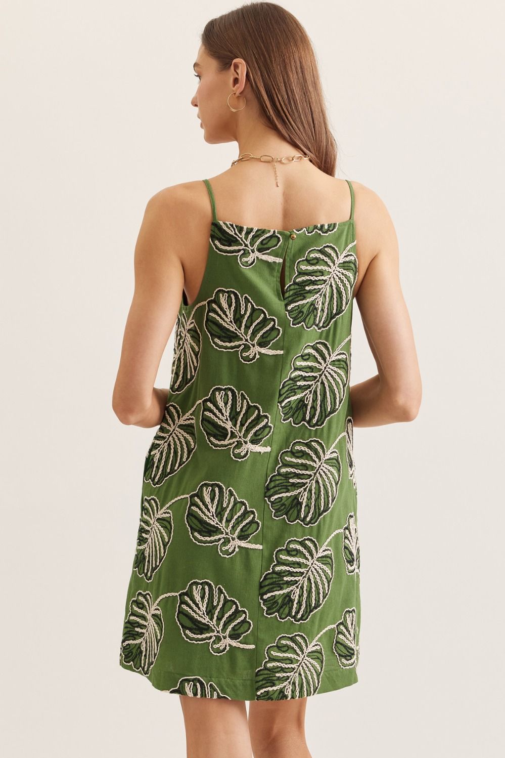 PALM EMBROIDERED DRESS