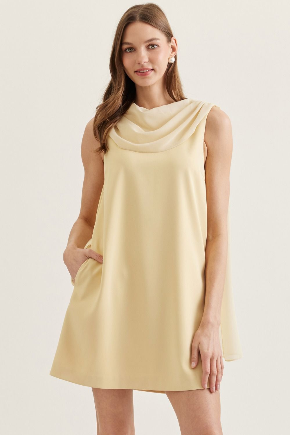 PALE YELLOW CHIFFON MINI DRESS