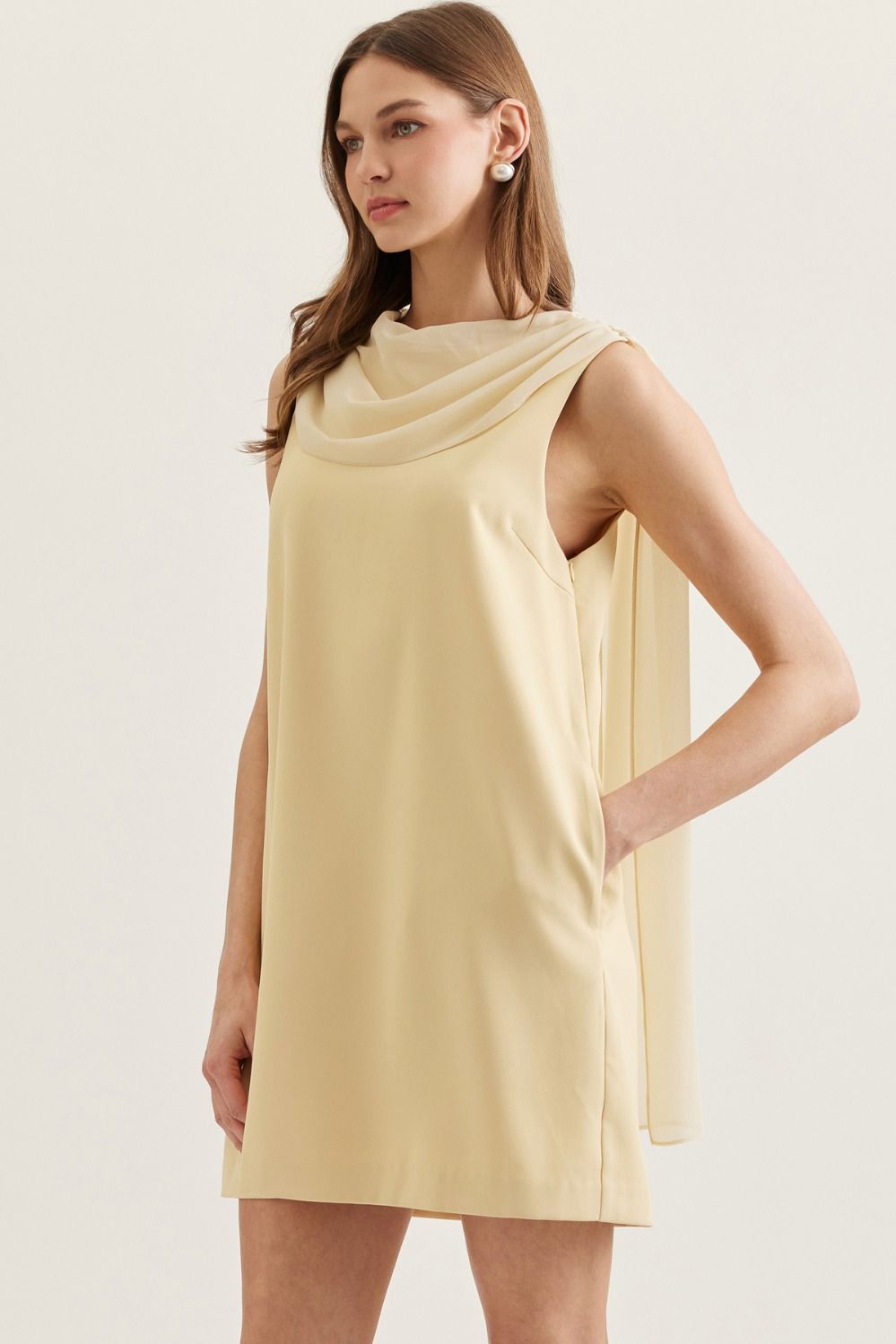 PALE YELLOW CHIFFON MINI DRESS