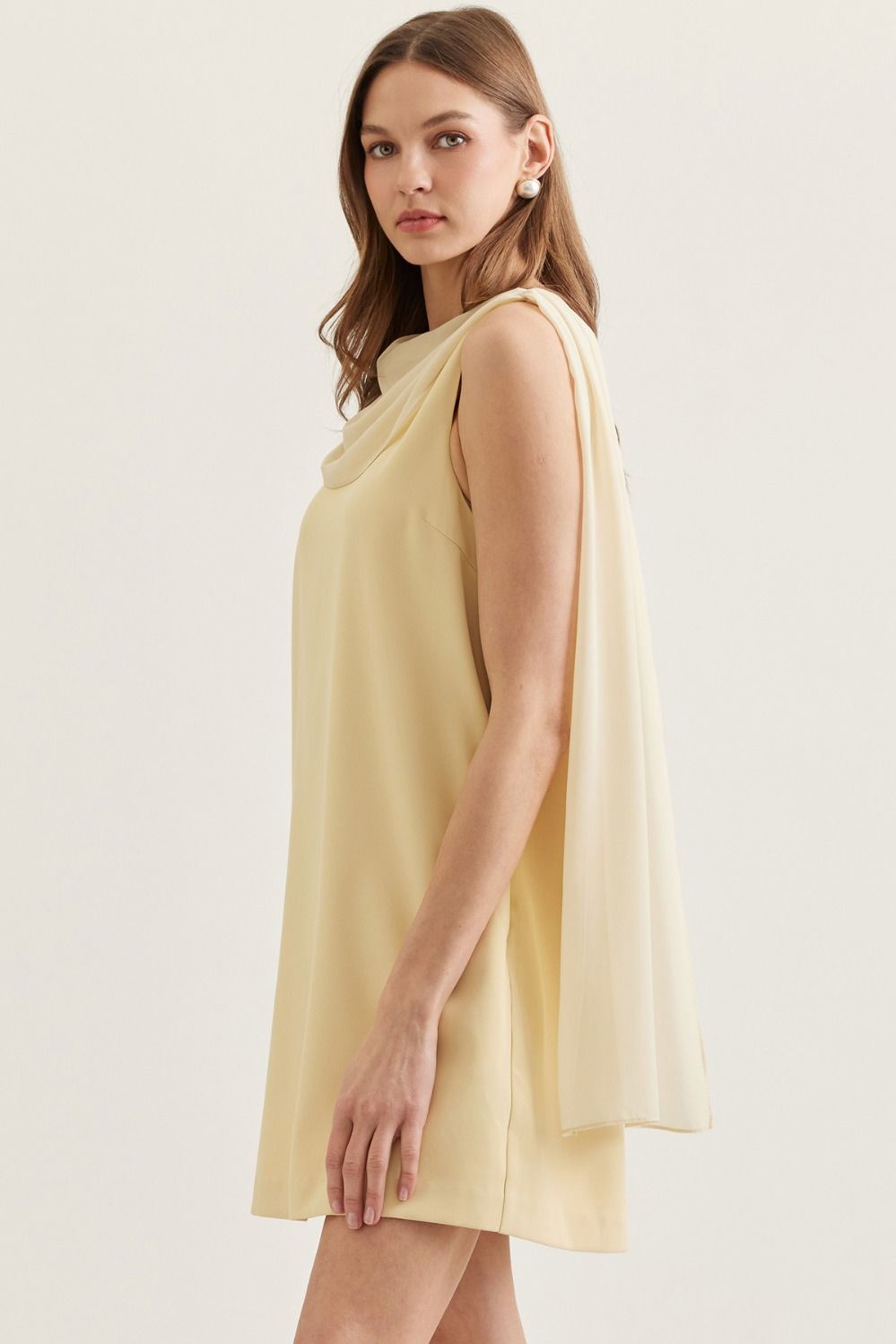 PALE YELLOW CHIFFON MINI DRESS