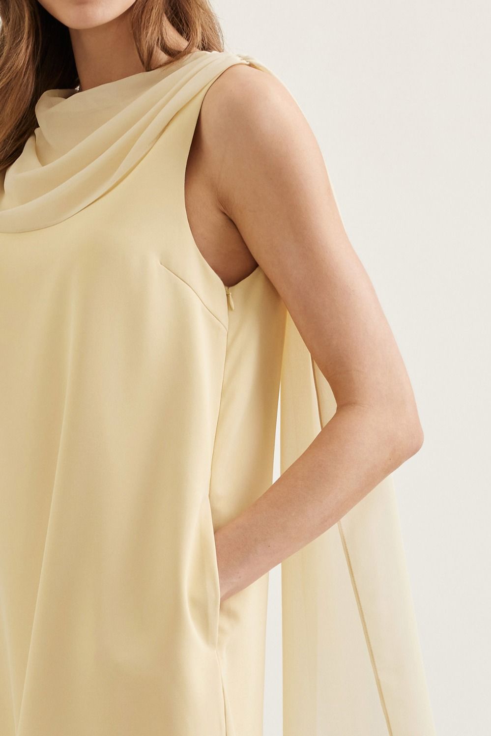PALE YELLOW CHIFFON MINI DRESS