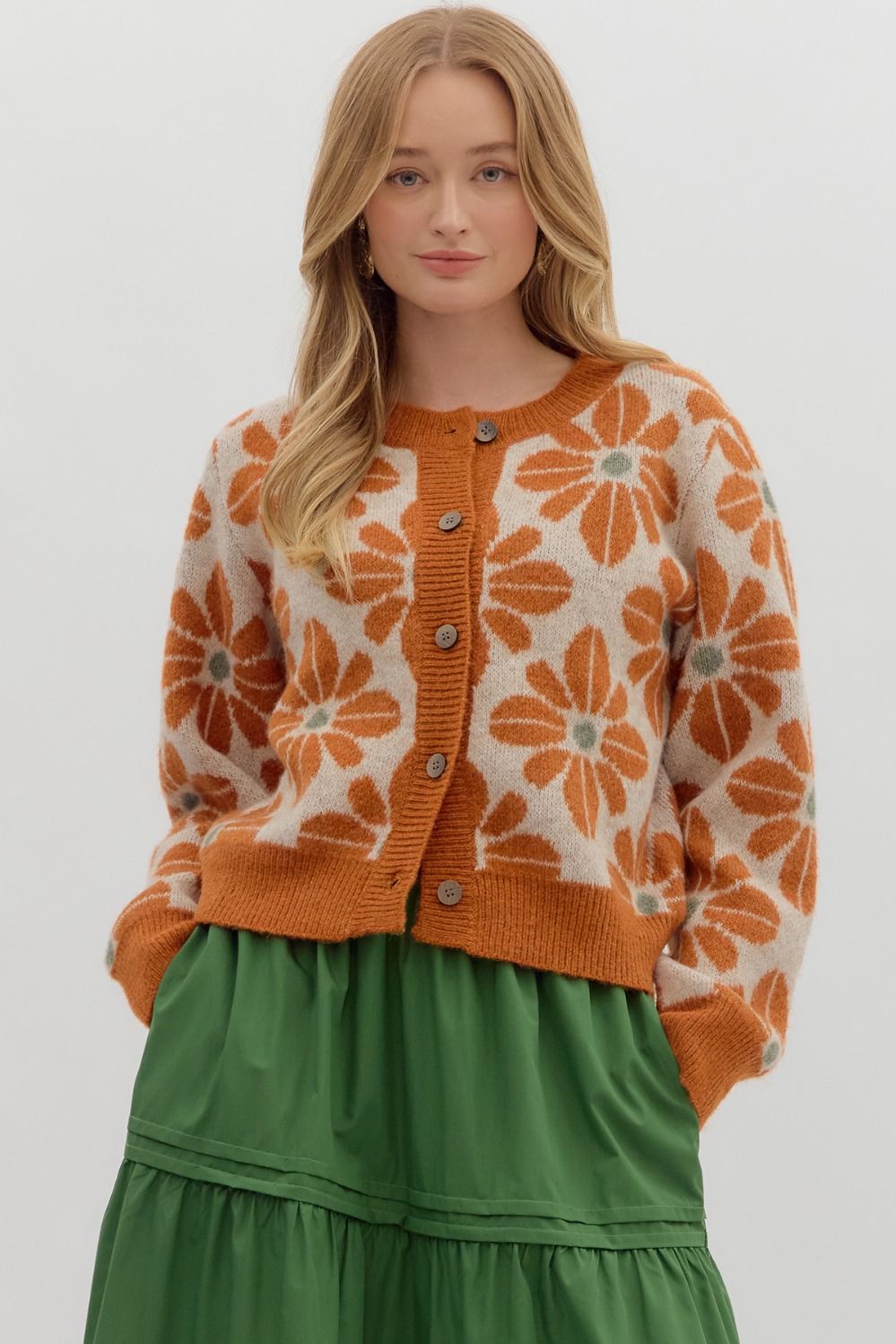 RUST FLORAL CARDIGAN