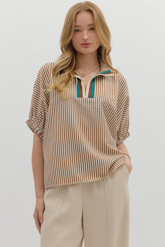 STRIPED DOLMAN - CAMEL