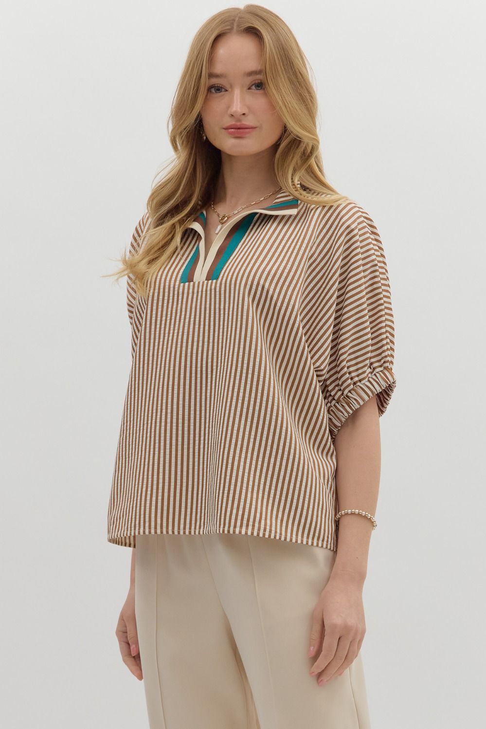 STRIPED DOLMAN - CAMEL