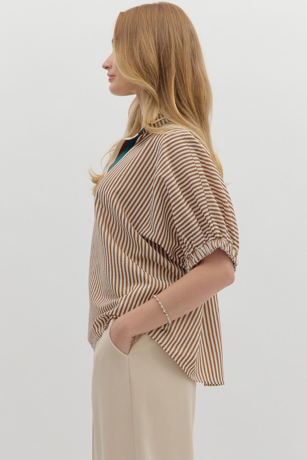STRIPED DOLMAN - CAMEL