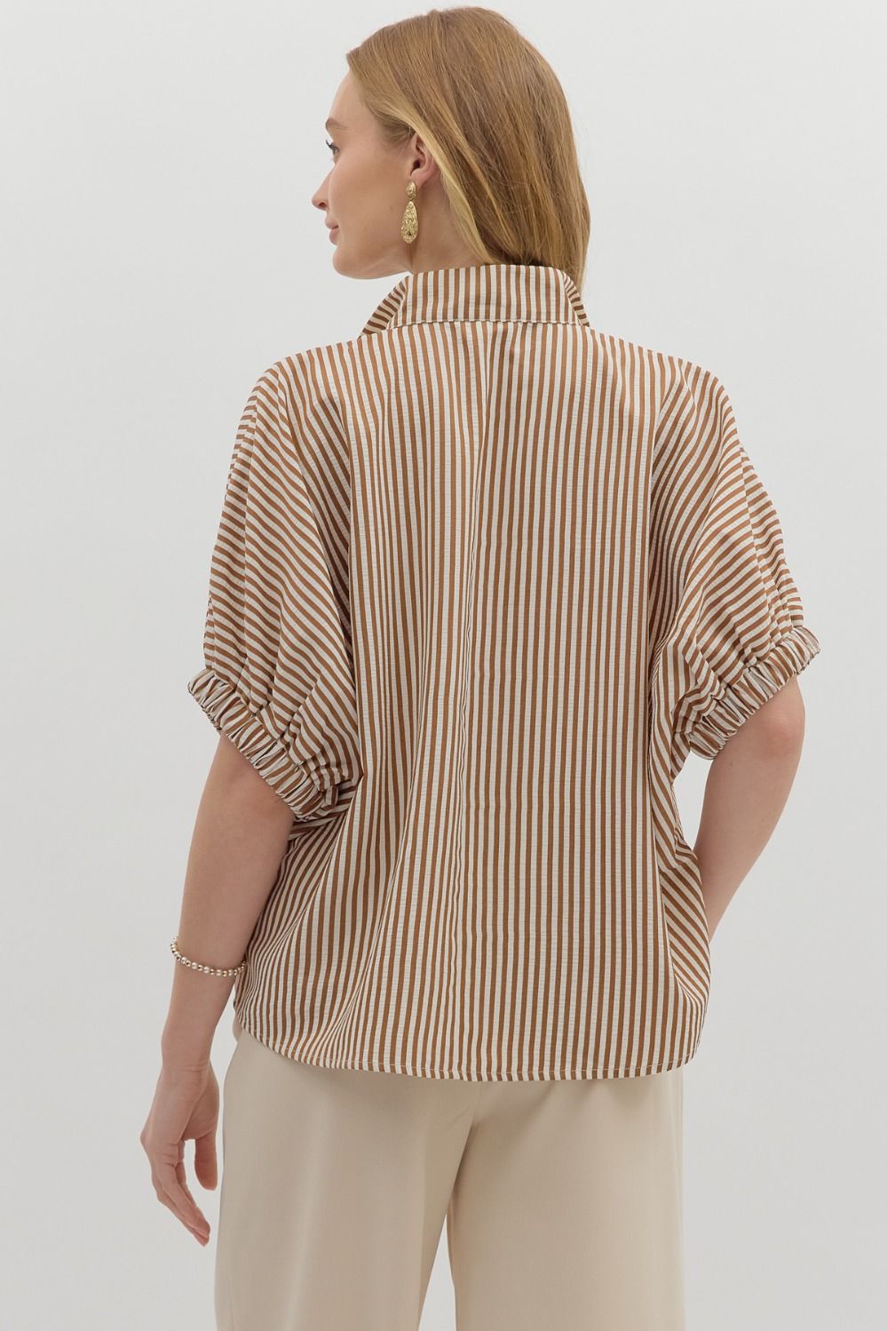 STRIPED DOLMAN - CAMEL