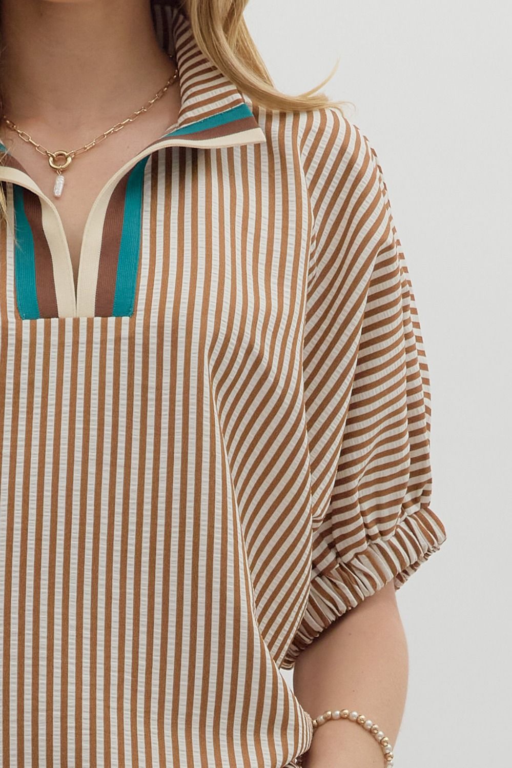 STRIPED DOLMAN - CAMEL