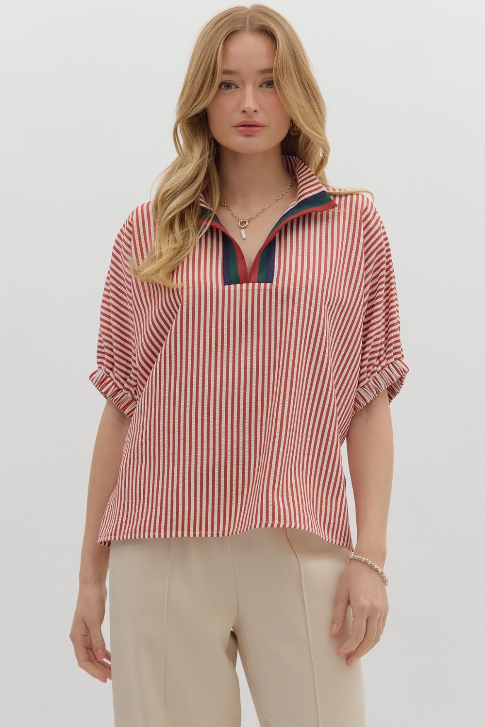 STRIPED DOLMAN - BRICK