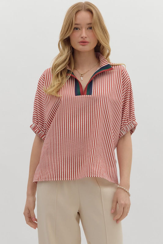 STRIPED DOLMAN - BRICK