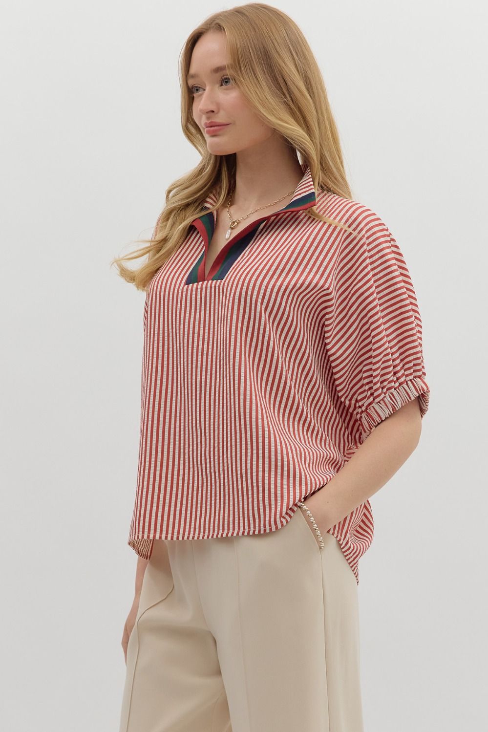 STRIPED DOLMAN - BRICK