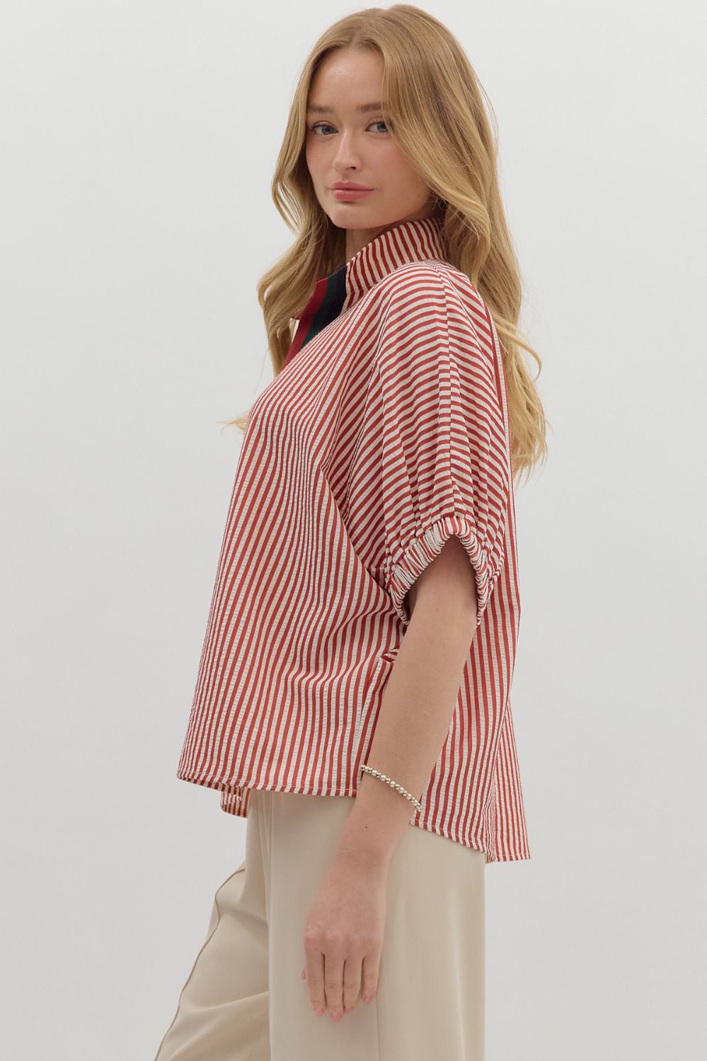 STRIPED DOLMAN - BRICK