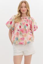 BUBBLE SLEEVE FLORAL PRINT TOP