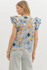BLUE & YELLOW FLORAL FLUTTER TOP